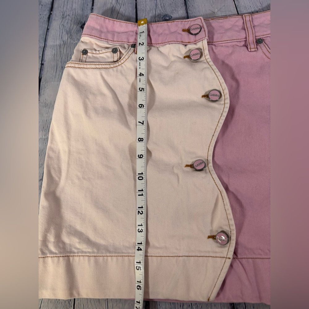 GANNI Cream Light Lilac Wavy Cutline Streetwear Organic Denim Mini Skirt 38 - Picture 12 of 13